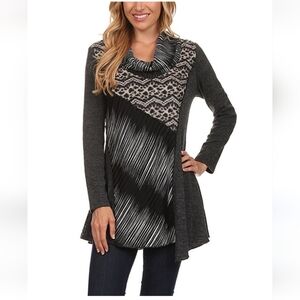 High Secret Pullover Long Sleeve Zigzag Cowl Neck Asymmetrical Tunic Size Medium